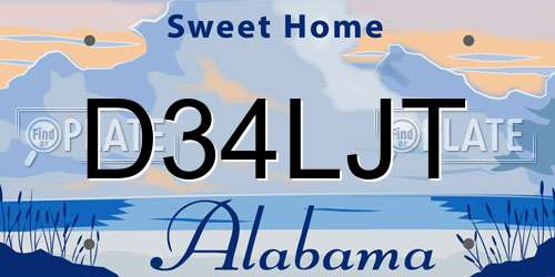 D34LJT Alabama License Plate
