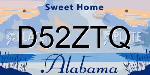 D52ZTQ Alabama License Plate