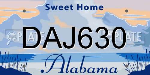 DAJ630 Alabama License Plate