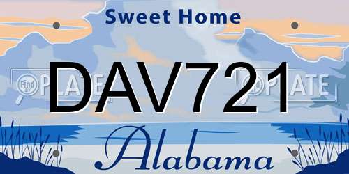 DAV721 Alabama License Plate