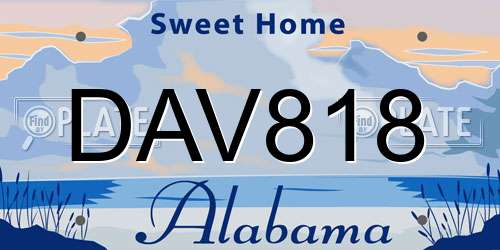 DAV818 Alabama License Plate