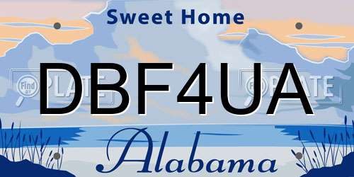 DBF4UA Alabama License Plate