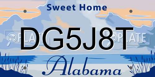 DG5J8T Alabama License Plate