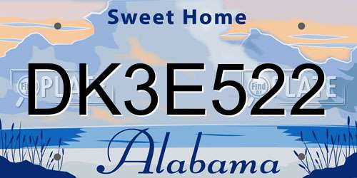 DK3E522 Alabama License Plate