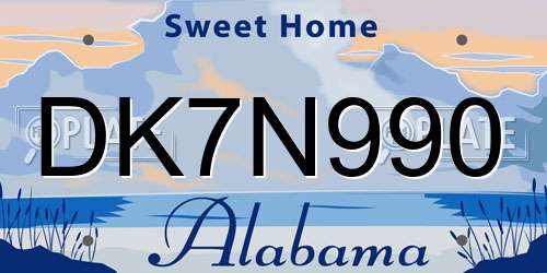 DK7N990 Alabama License Plate