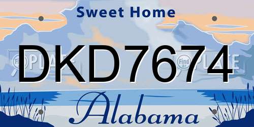 DKD7674 Alabama License Plate