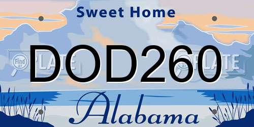 DOD260 Alabama License Plate