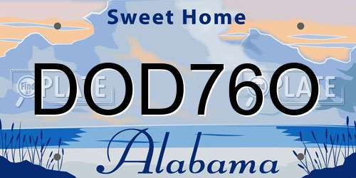 DOD76O Alabama License Plate