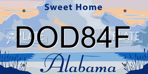 DOD84F Alabama License Plate