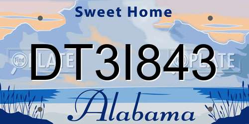 DT3I843 Alabama License Plate