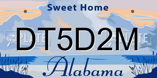 DT5D2M Alabama License Plate