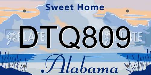 DTQ809 Alabama License Plate