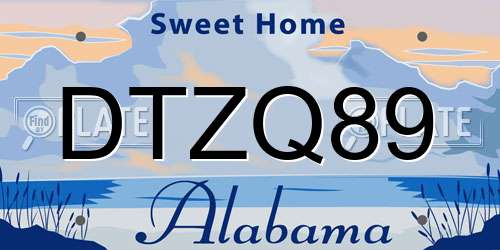 DTZQ89 Alabama License Plate