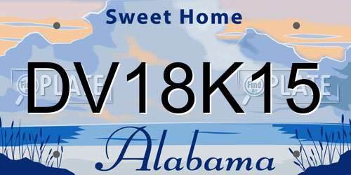 DV18K15 Alabama License Plate