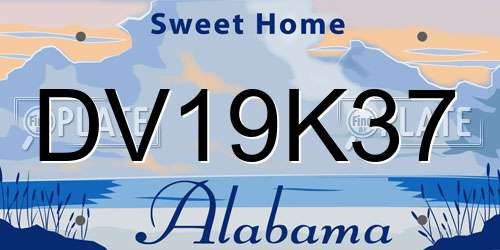 DV19K37 Alabama License Plate