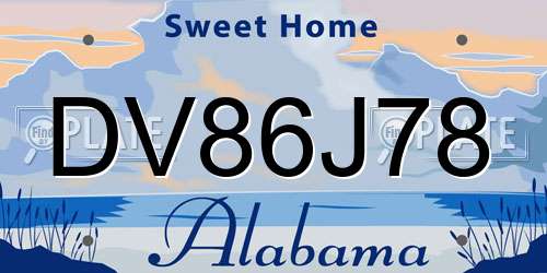 DV86J78 Alabama License Plate