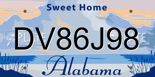 DV86J98 Alabama License Plate