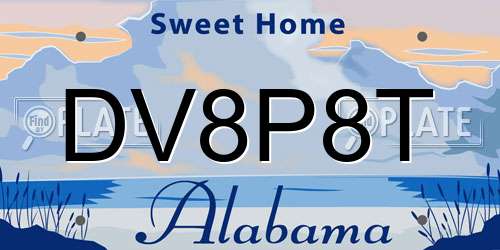 DV8P8T Alabama License Plate