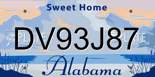 DV93J87 Alabama License Plate