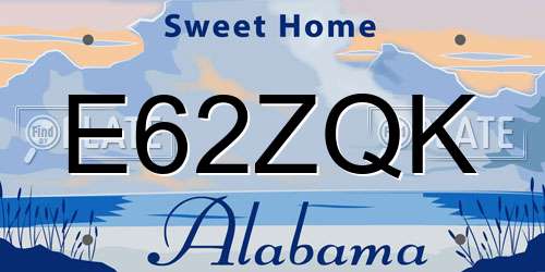 E62ZQK Alabama License Plate
