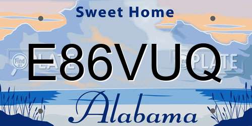 E86VUQ Alabama License Plate