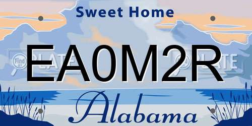 EA0M2R Alabama License Plate