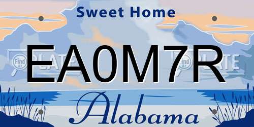 EA0M7R Alabama License Plate
