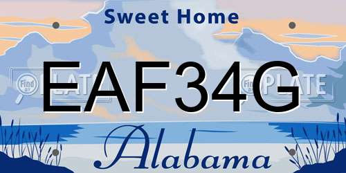 EAF34G Alabama License Plate