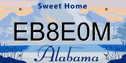 EB8E0M Alabama License Plate