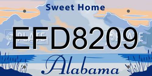 EFD8209 Alabama License Plate