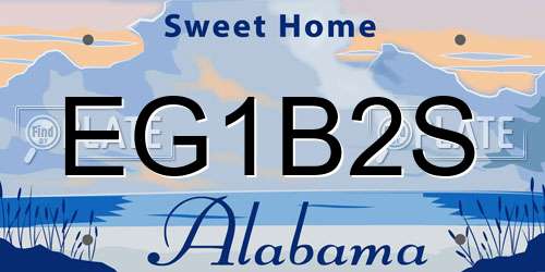 EG1B2S Alabama License Plate