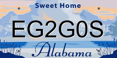 EG2G0S Alabama License Plate