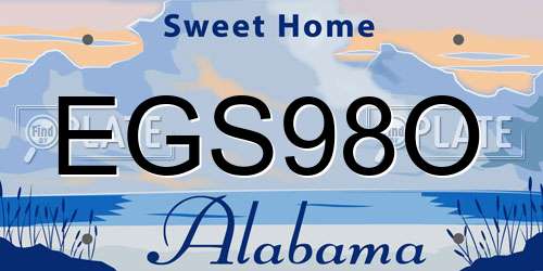 EGS98O Alabama License Plate