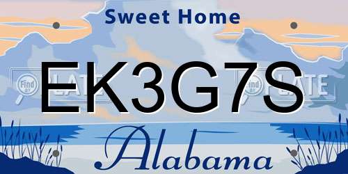 EK3G7S Alabama License Plate