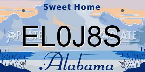 EL0J8S Alabama License Plate