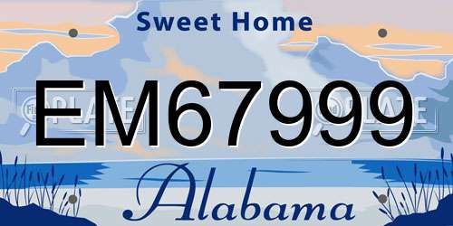 EM67999 Alabama License Plate