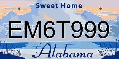 EM6T999 Alabama License Plate