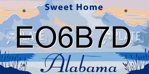 EO6B7D Alabama License Plate