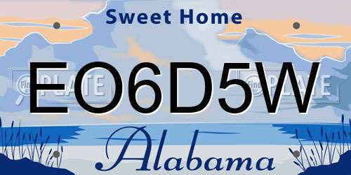 EO6D5W Alabama License Plate