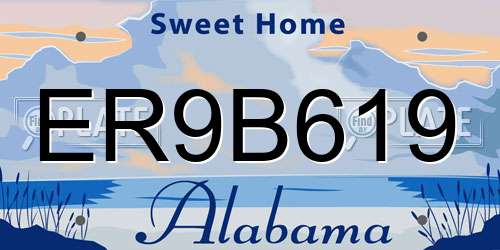 ER9B619 Alabama License Plate