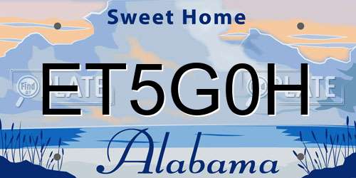 ET5G0H Alabama License Plate