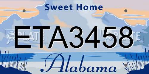 ETA3458 Alabama License Plate
