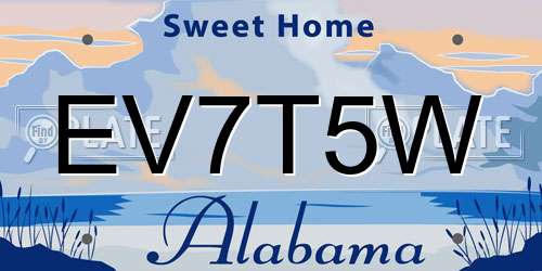 EV7T5W Alabama License Plate