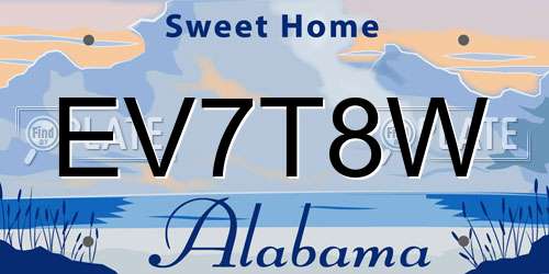 EV7T8W Alabama License Plate