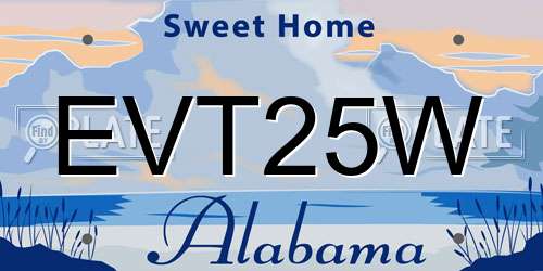 EVT25W Alabama License Plate