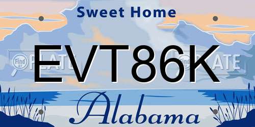 EVT86K Alabama License Plate