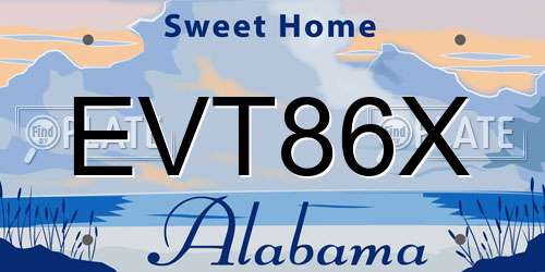 EVT86X Alabama License Plate