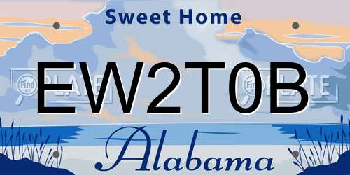 EW2T0B Alabama License Plate
