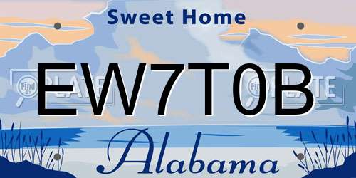 EW7T0B Alabama License Plate