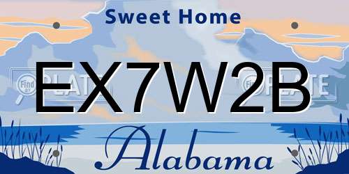 EX7W2B Alabama License Plate